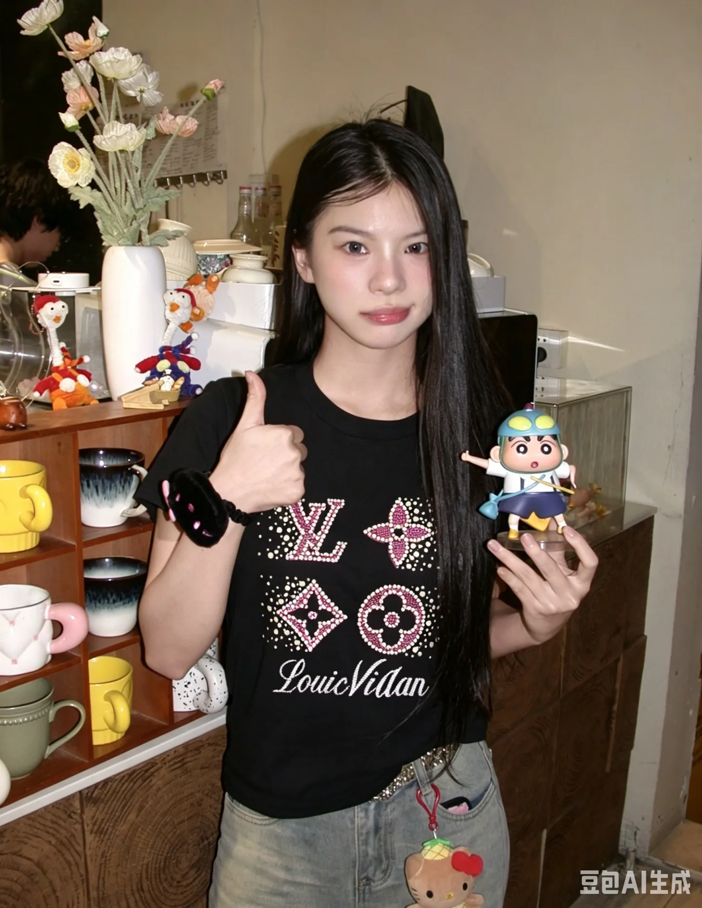 Louis Vuitton/Louis Vuitton line bead embroidery round neck short sleeves